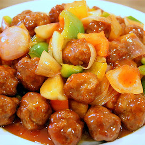 CERDO AGRIDULCE CON FRUTA TROPICAL