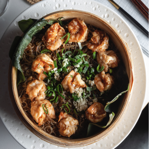 LANGOSTINO AL AJILLO CON FIDEOS TRANSPARENTES